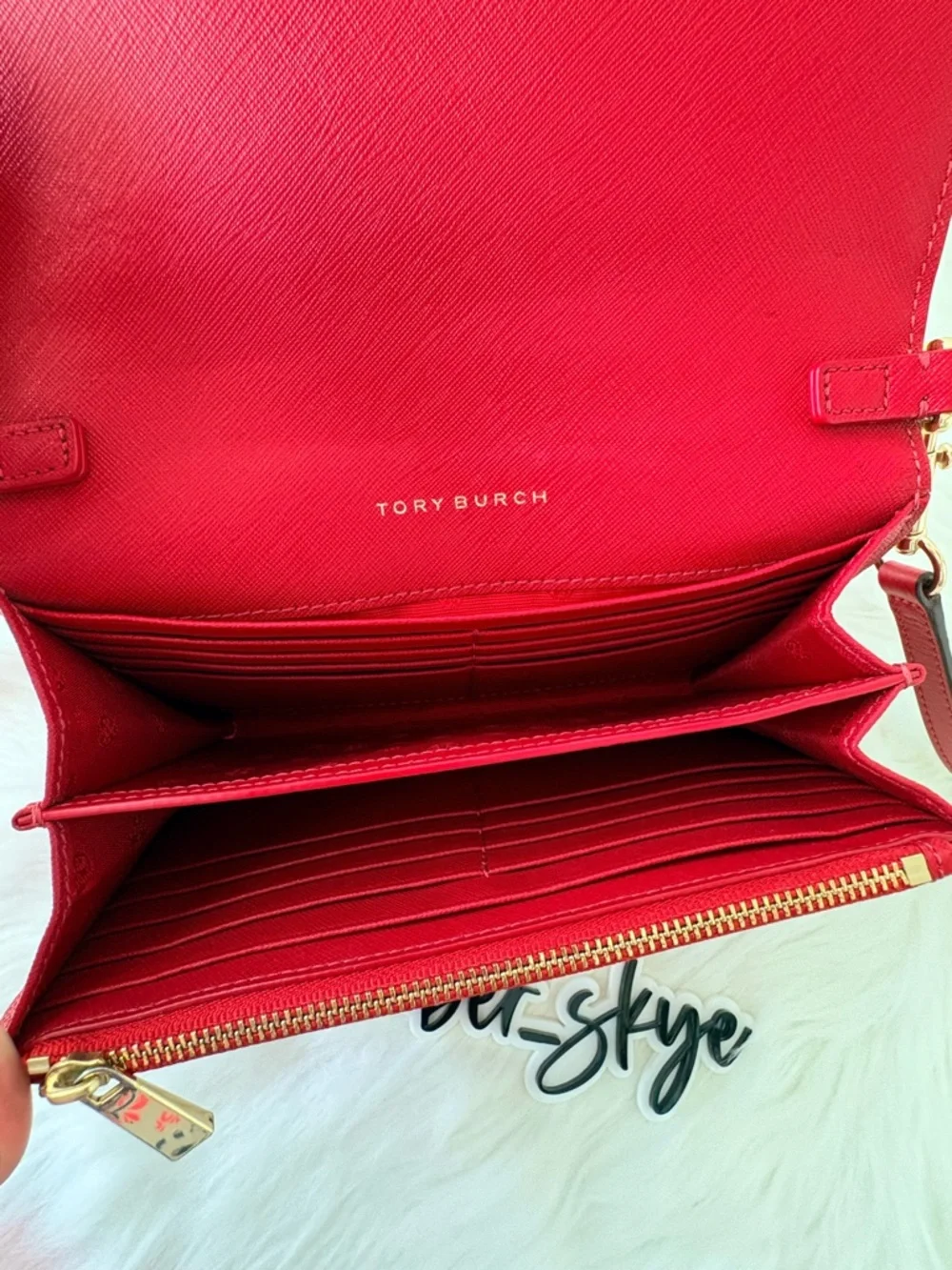Tory Burch‎ Red saffiano Crossbody Wallet on Chain